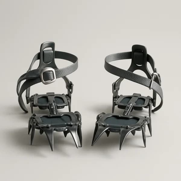 Crampons, climbing harness, helmet & ice axe